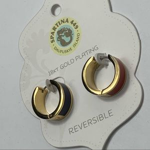 Spartina 449 18K Gold Plated Reversible Hoop Hinged Earrings Statement Jewelry
